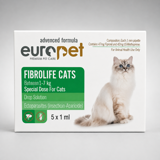 قطره ضد انگل خارجی گربه یوروپت Fibrolife Cats مخصوص گربه ۱ تا ۷ کیلوگرم، 1 عددی