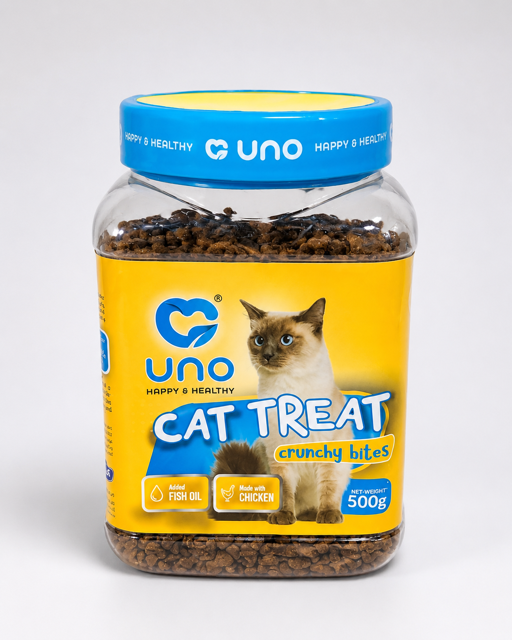 تشویقی ترد گربه UNO با طعم مرغ و روغن ماهی ۵۰۰ گرم