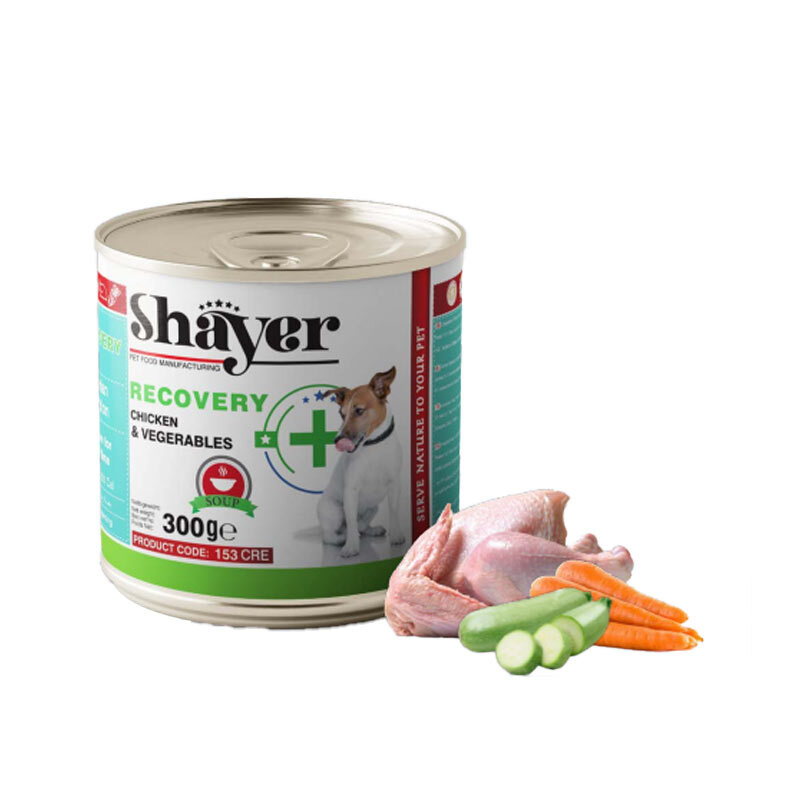 کنسرو ریکاوری سگ شایر طعم مرغ و سبزیجات Shayer recovery with chicken & vegetables وزن 300 گرم