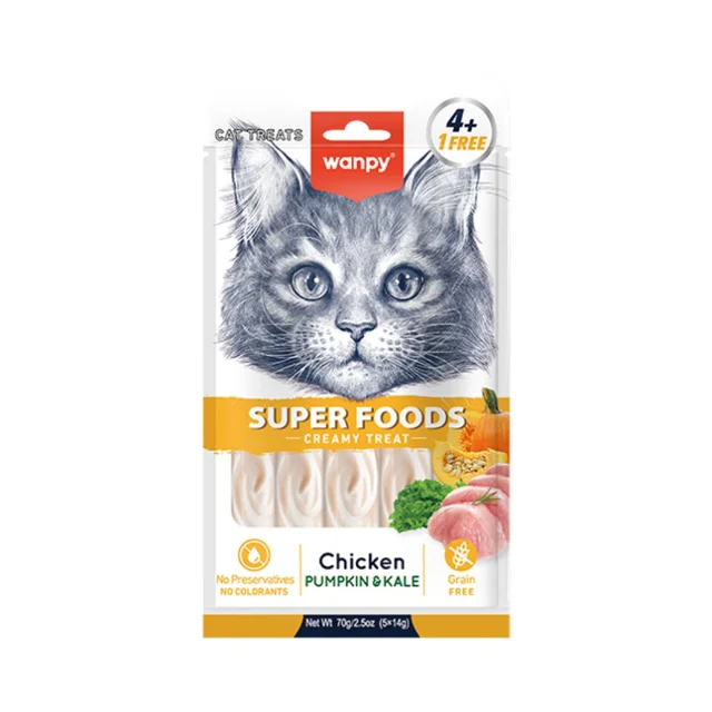 بستنی گربه ونپی مدل Creamy Treat Superfoods طعم مرغ، کدو و کلم بسته 5 عددی - تصویر محصول