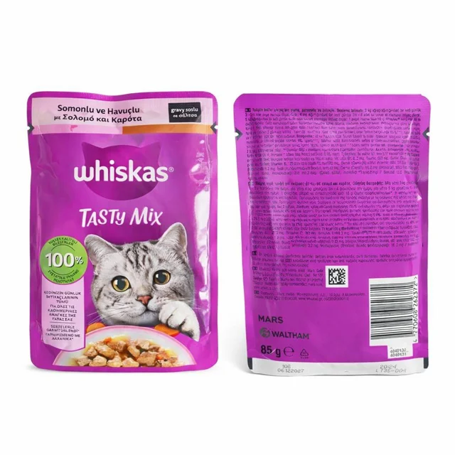 پوچ گربه بالغ ویسکاس مدل Tasty Mix طعم سالمون و هویج وزن 85 گرم 102576972