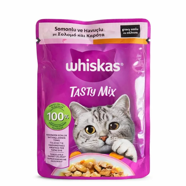 پوچ گربه بالغ ویسکاس مدل Tasty Mix طعم سالمون و هویج وزن 85 گرم 102576967