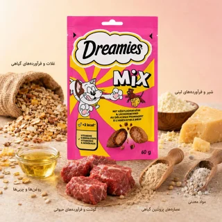 غذای تشویقی گربه دریمز مدل Snack With Beef and Chese وزن 60 گرم 102600652