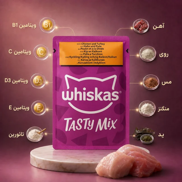 پوچ گربه بالغ ویسکاس مدل Tasty Mix طعم مرغ و بوقلمون وزن ۸۵ گرم 102576727