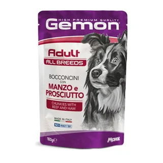 پوچ سگ بالغ مونژه Gemon طعم گوشت گاو و ژامبون 100 گرم